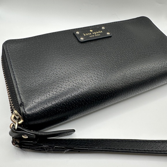 Kate Spade Black Textured Double Zipper Wristlet Wallet Phone Holder - Picture 8 of 8